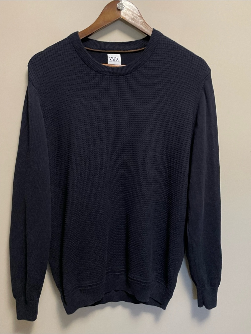 Zara Black Crewneck Sweater Brown Elbow Pads Men’s Large